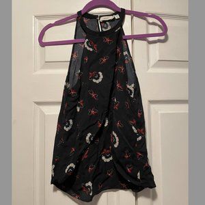 ALC Size 6 Silk Floral Black Tank Top